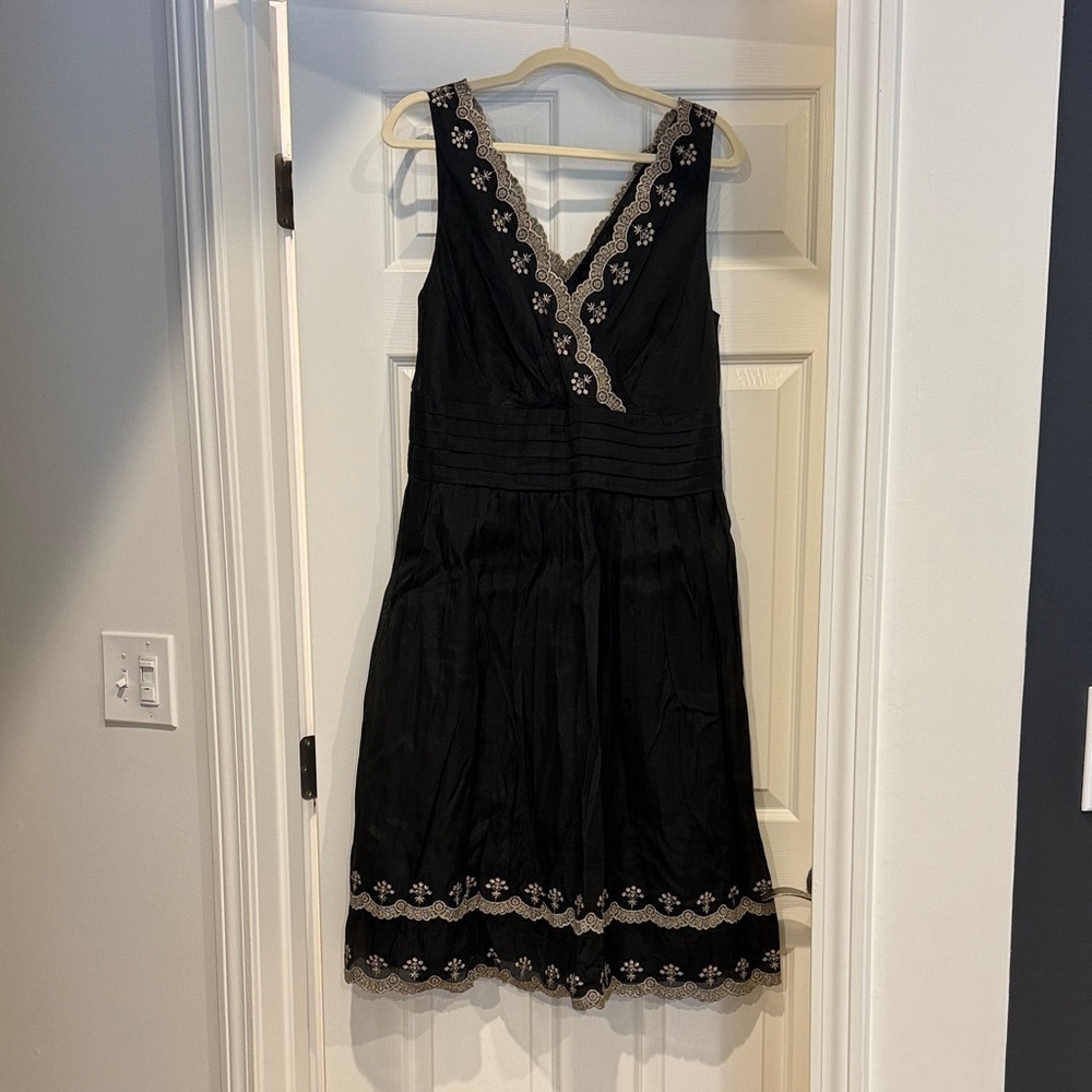 Ann Taylor Black Dress with Gold Embroidery